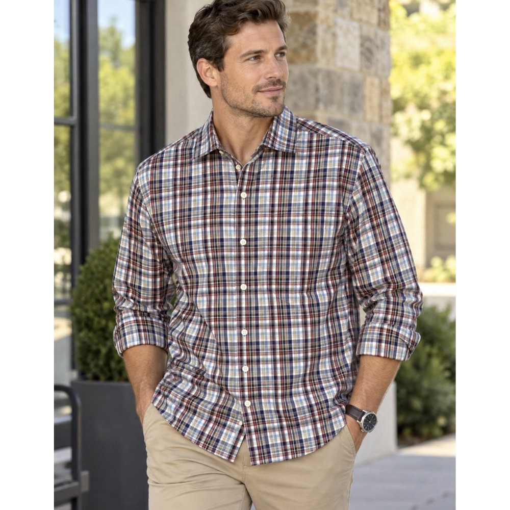 Peter Millar Long Sleeve Plaid Sports Shirt  Mens Medium Multi Classic Button Up